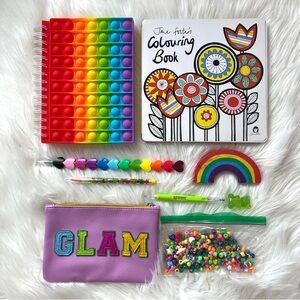 Rainbow Craft & Activity Bundle Pop It Coloring Book Beads Pouch